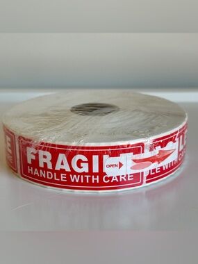 1000 Fragile Labels Stickers 1 Roll Red White Seller Shipping Supplies